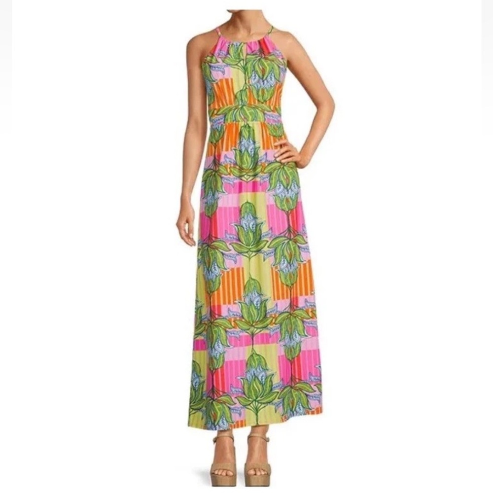 Jude Connally Mia Dress Floral Maxi Halter Neck Sleeveless A-Line Bright colors